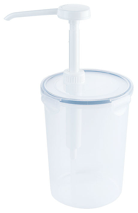 Transparenter Behälter mit Pumpaufsatz.