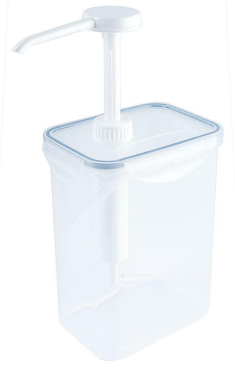 Transparenter Spenderbehälter mit Pumpe.