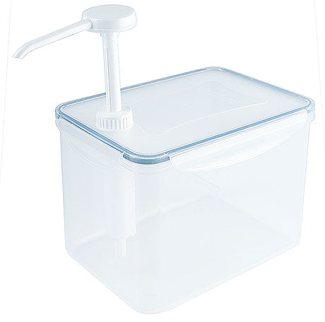 Transparenter Behälter mit Pumpe.