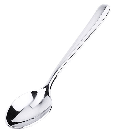 Silberner Löffel auf weißem Hintergrund.