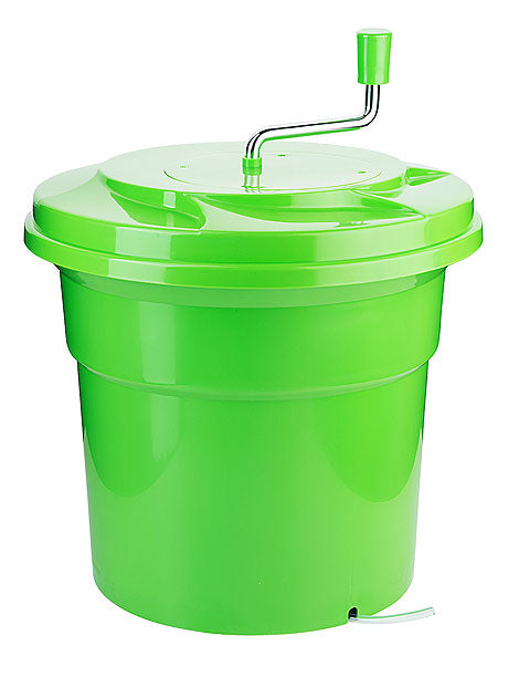 Grüne Salatschleuder mit Kurbel.