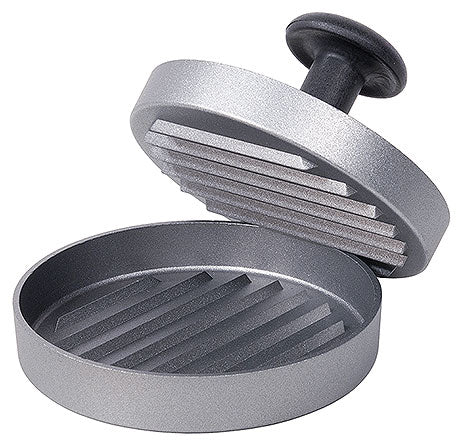Burgerpresse aus Metall geöffnet.
