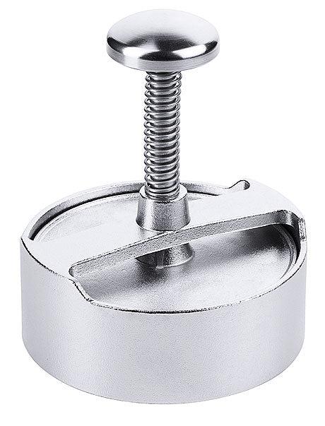 Runder Burgerpresse aus Metall.