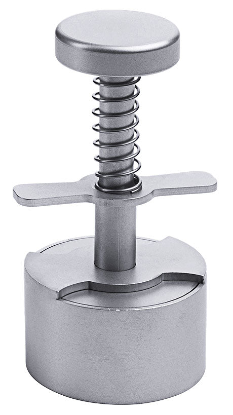 Metallischer Hamburgerpresse mit Feder.