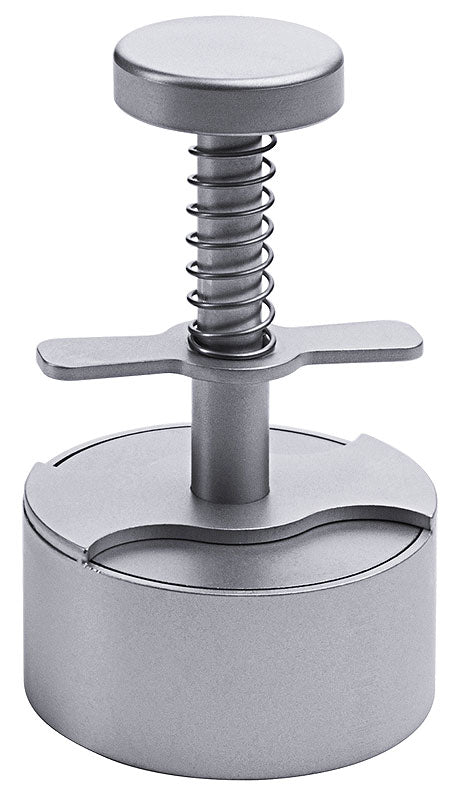Runder Hamburgerpresse aus Metall.