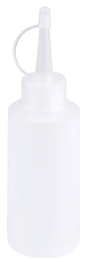 Transparente Quetschflasche mit Verschluss.