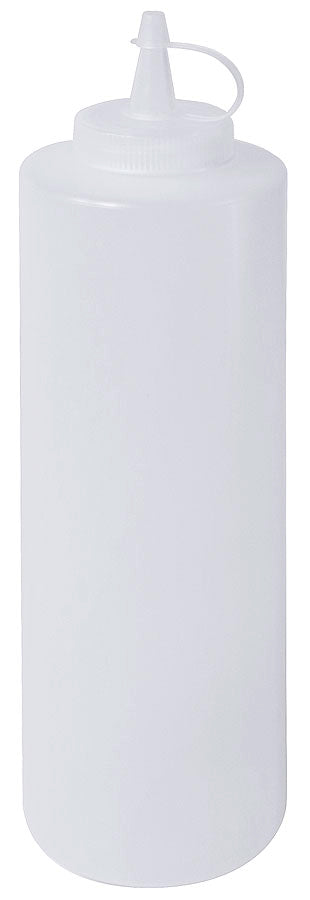Transparente Quetschflasche mit Deckel.
