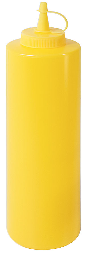 Gelbe Squeeze-Flasche für Soßen.