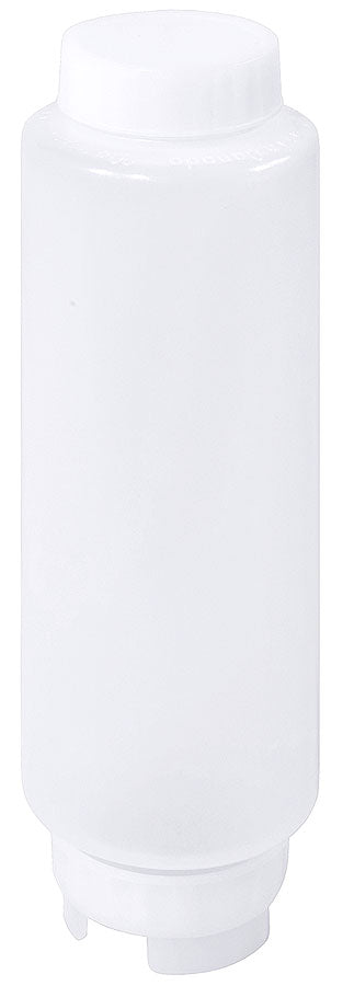 Transparente Quetschflasche mit Deckel.