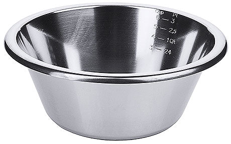 Edelstahl-Rührschüssel mit Messskala.
