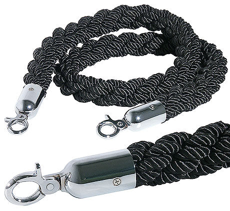 Schwarze Absperrseile mit Haken.