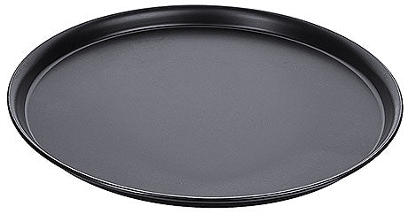 Schwarzes Serviertablett aus Metall.