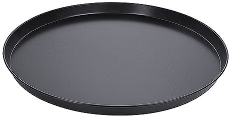 Schwarzes, rundes Serviertablett.