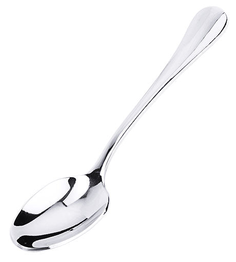 Silberner Löffel auf weißem Hintergrund.