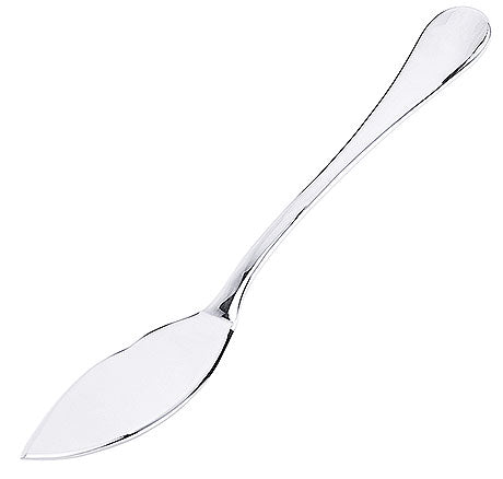 Silberner Fischmesser auf weißem Hintergrund.