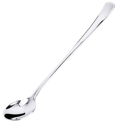 Langer, glänzender Edelstahl-Löffel.