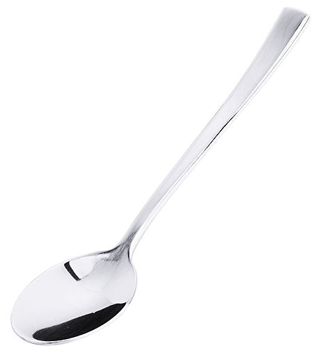 Silberner Löffel auf weißem Hintergrund.