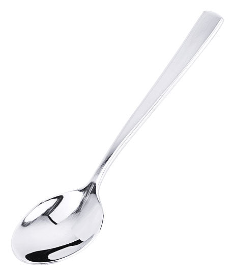 Silberner Löffel auf weißem Hintergrund.