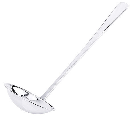 Silberne Suppenkelle aus Edelstahl.