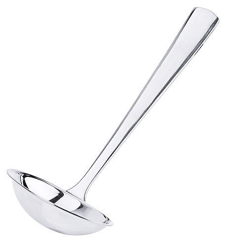 Silberner Schöpflöffel aus Edelstahl.