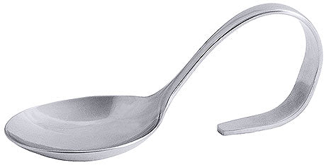 Edelstahl-Löffel mit gebogenem Griff.