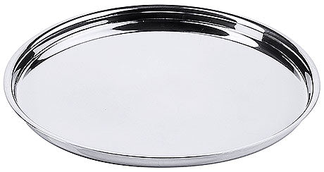 Rundes Edelstahl-Tablett für Gastronomie.