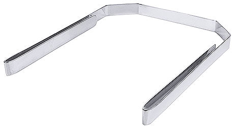 Silberne, rechteckige Metallzange.