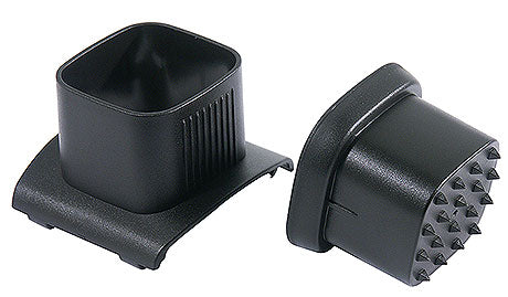 Schwarze Fleischklopfer-Aufsätze aus Kunststoff.