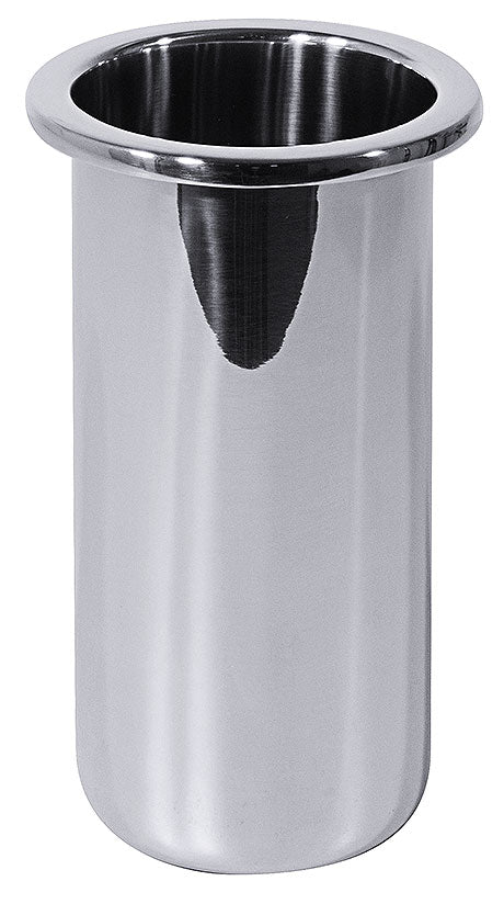 Edelstahl-Gastronomiebehälter, zylindrisch, glänzend.