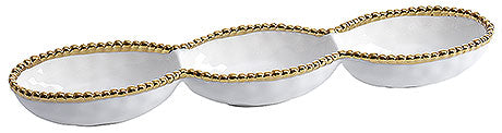 Dreiteilige Schale mit Goldrand.