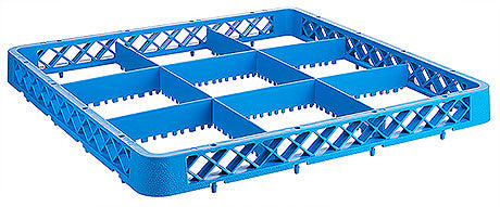 Blauer Geschirrkorb-Deckel mit Fächern.