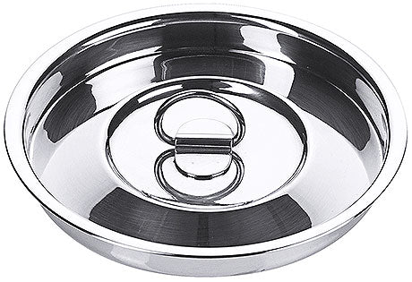 Runde Edelstahl-Schüssel mit Griff.