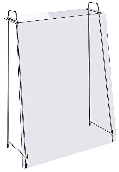 Transparente Schutzwand mit Metallrahmen.