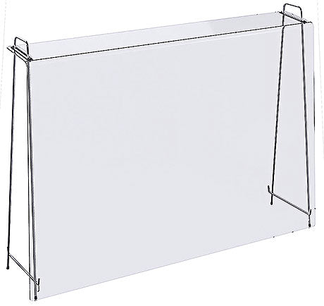 Transparente Schutzwand mit Metallständern.