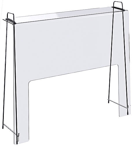 Transparente Schutzwand mit Metallständern.