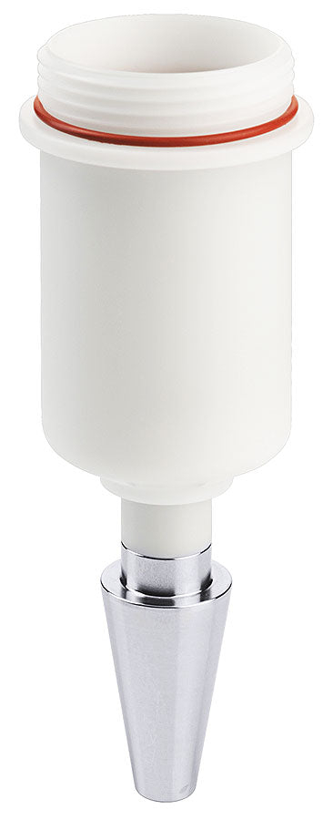 Weißer Behälter mit Metallspitze.