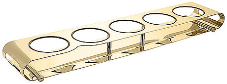 Tablett mit fünf runden Aussparungen.