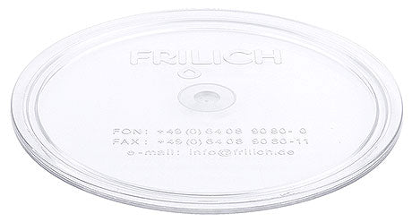 Transparenter Kunststoffdeckel mit Aufschrift.