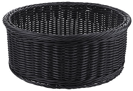Schwarzer, runder Korb aus Kunststoff.