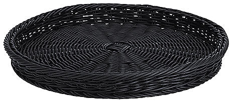 Schwarzer runder Korb aus Kunststoff.