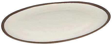 Ovaler Teller mit braunem Rand.