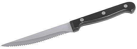 Gezacktes Steakmesser mit schwarzem Griff.
