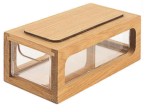 Holzbox mit transparentem Einsatz.