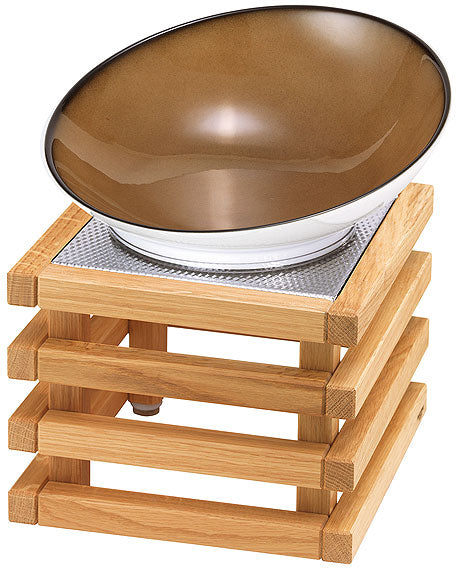 Holzständer mit Schale oben.