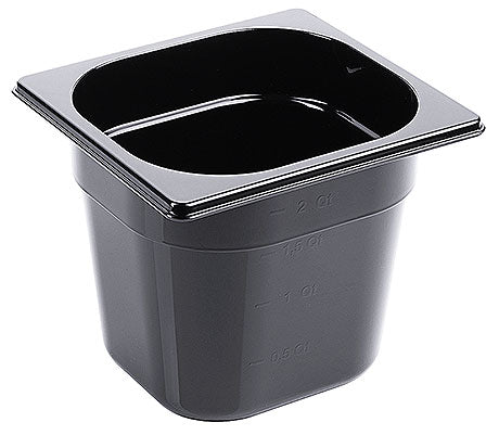 Schwarzer GN-Behälter mit Maßeinheiten.