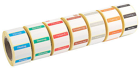 Wochentags-Etikettenrollen für Gastronomie.