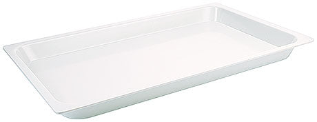 Weiße GN-Behälter aus Kunststoff.