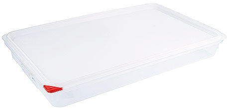 Transparente Kunststoffbox mit Deckel.