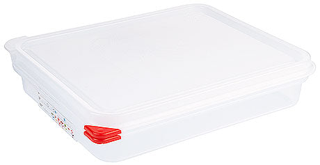 Transparente Kunststoffbox mit Deckel.