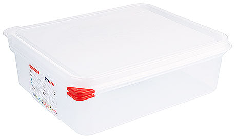 Transparente Aufbewahrungsbox mit Deckel.